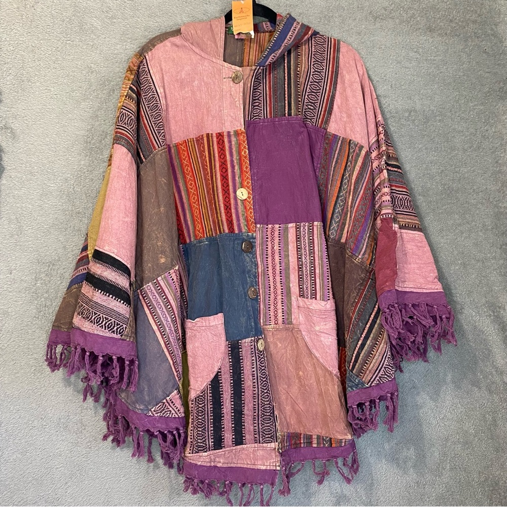 Kathmandu Women’s Patchwork Pancho One Size Multicolor Handmade Easy Rider